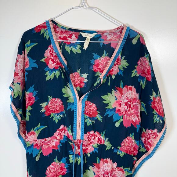 Matilda Jane Swim Cover Up Women’s S Blue Pink Floral Peony Print Tunic Feminine - Picture 4 of 15
